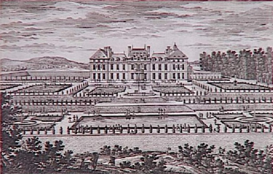 Chteau de Sceaux  l'poque de Jean-Baptiste Antoine Colbert , vue depuis les parterres - Gravure d'Adam Prelle